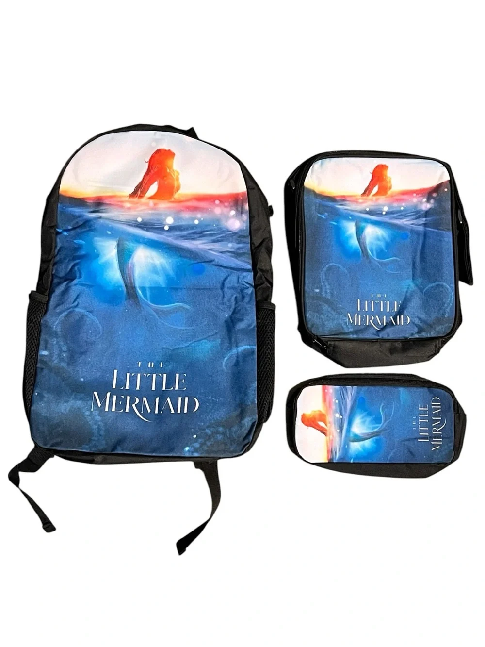 3 Pieces The Little Mermaid Backpack Lunch Bag And Pencil Case